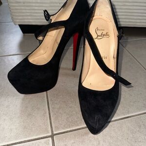 Christian Louboutin Black Suede Mary Jane Pumps